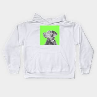 Black Labrador Retriever in Green Headshot Kids Hoodie